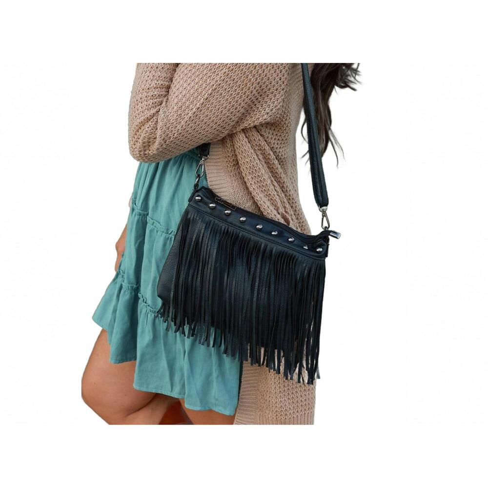 NEW JULIA ROSE women's nora fringe bag in black